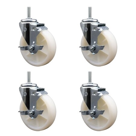 Service Caster 5 Inch Nylon Wheel Swivel 34 Inch Threaded Stem Caster Set with Brake SCC SCC-TS20S514-NYS-TLB-34212-4